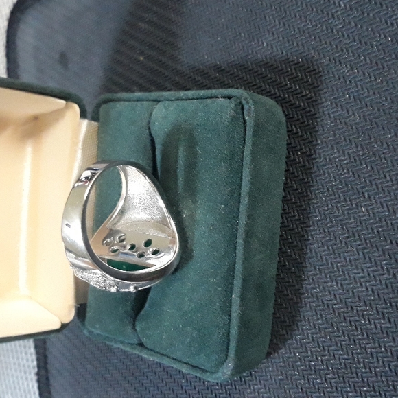 Sterling Silver Green Jade with Dragon Men's Ring sz 9 (Large) - Picture 7 of 8